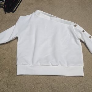 White Asymmetrical Button Sweater